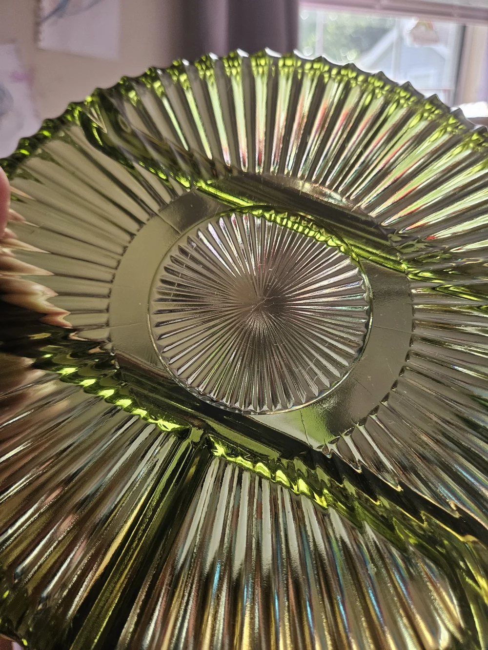 Indiana Glass Olive Green Divided Glass Serving Tray